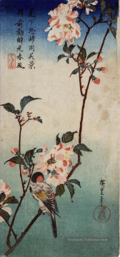  eau - petit oiseau sur une branche de kaidozakura 1838 Utagawa Hiroshige ukiyoe